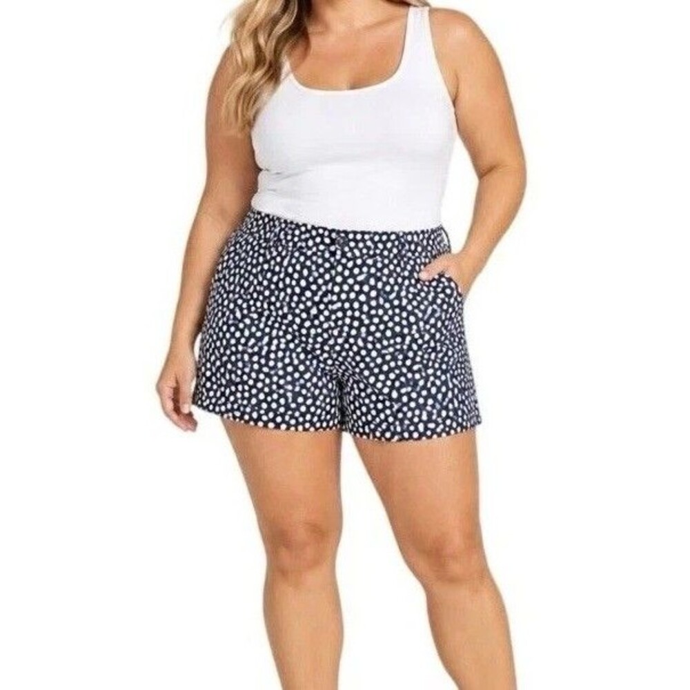 Spanx Sunshine 6” Shorts Size 2X Navy Blue White Painted Dot UPF 50+ NEW 50214R